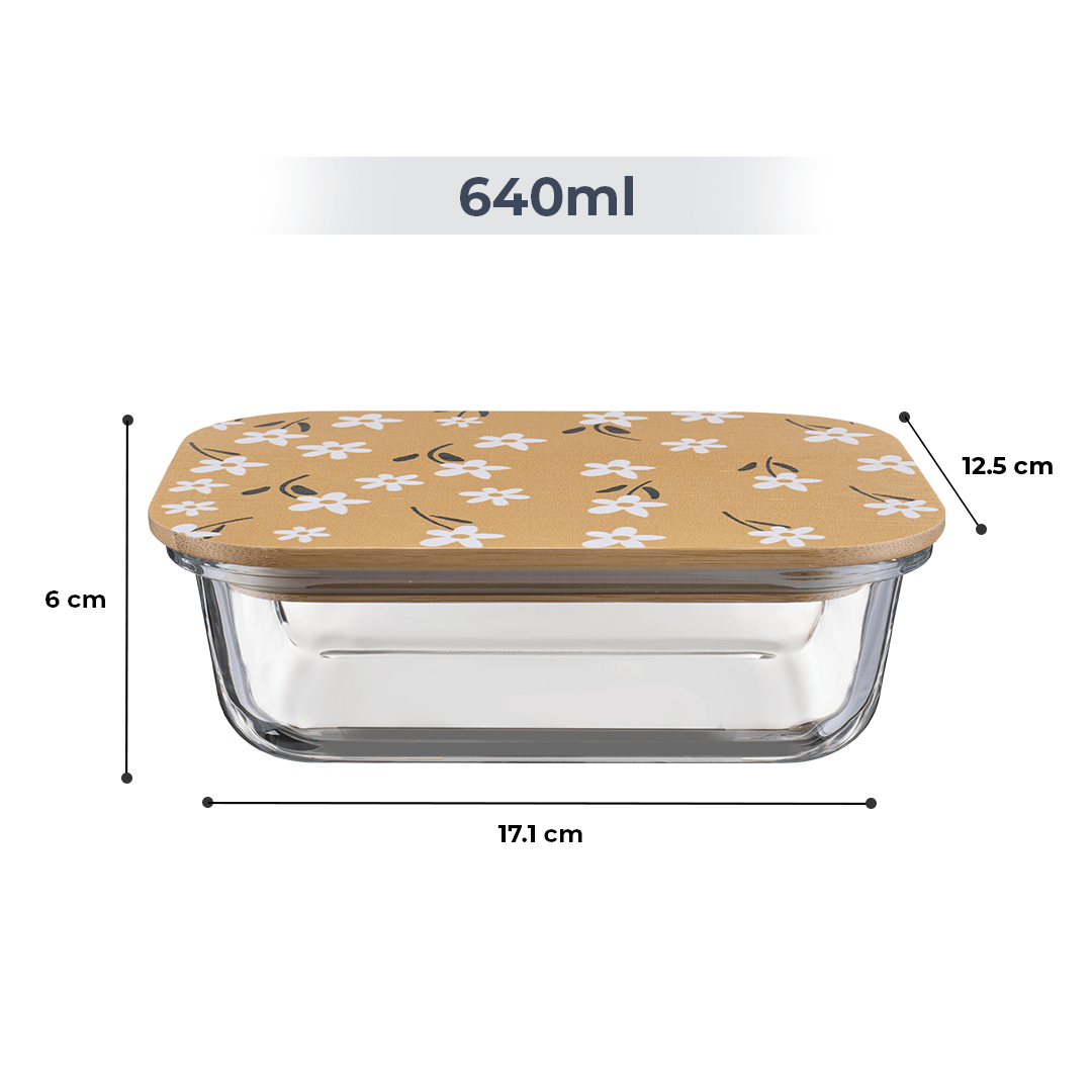 Premium Airtight Borosilicate Glass Food Container with Bamboo Lid(640ml)