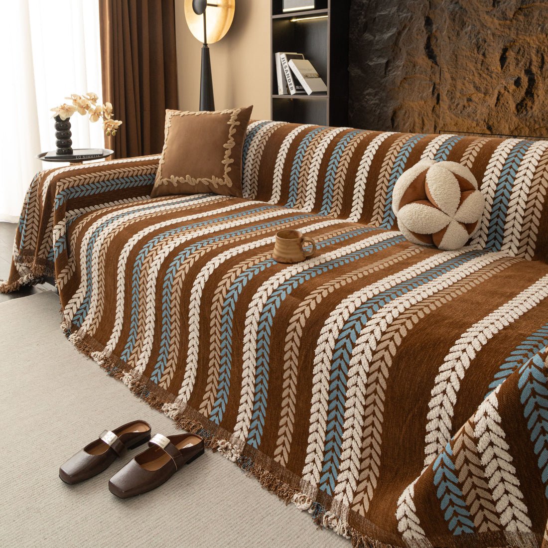 Retro Jacquard Woven Chenille Full Sofa Cover Blanket