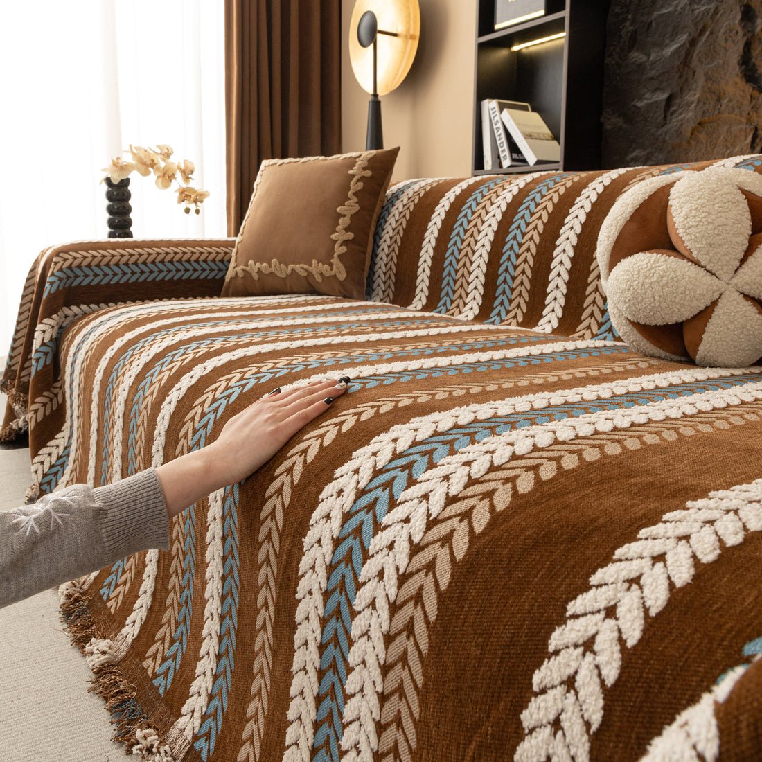 Retro Jacquard Woven Chenille Full Sofa Cover Blanket