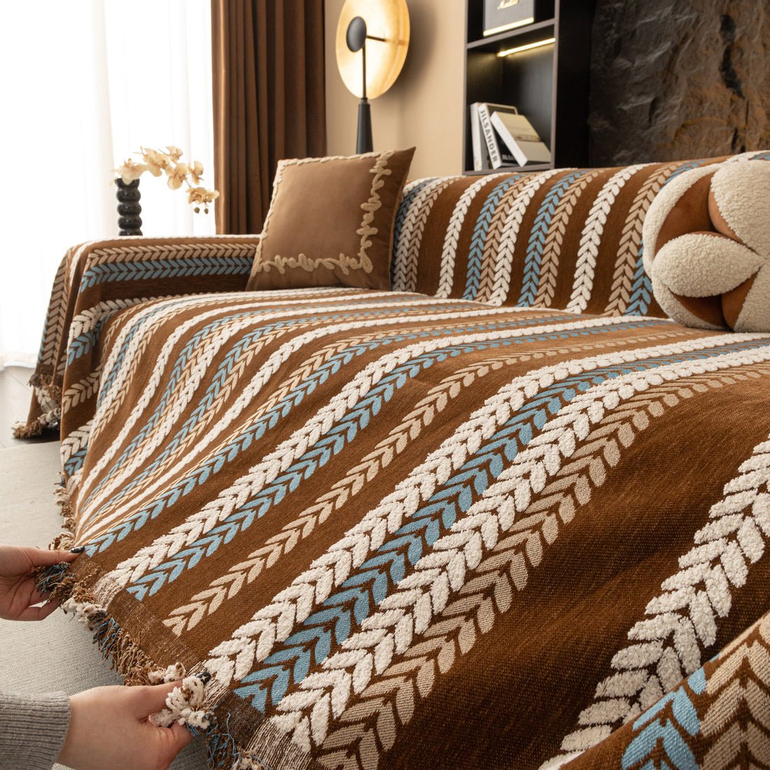 Retro Jacquard Woven Chenille Full Sofa Cover Blanket
