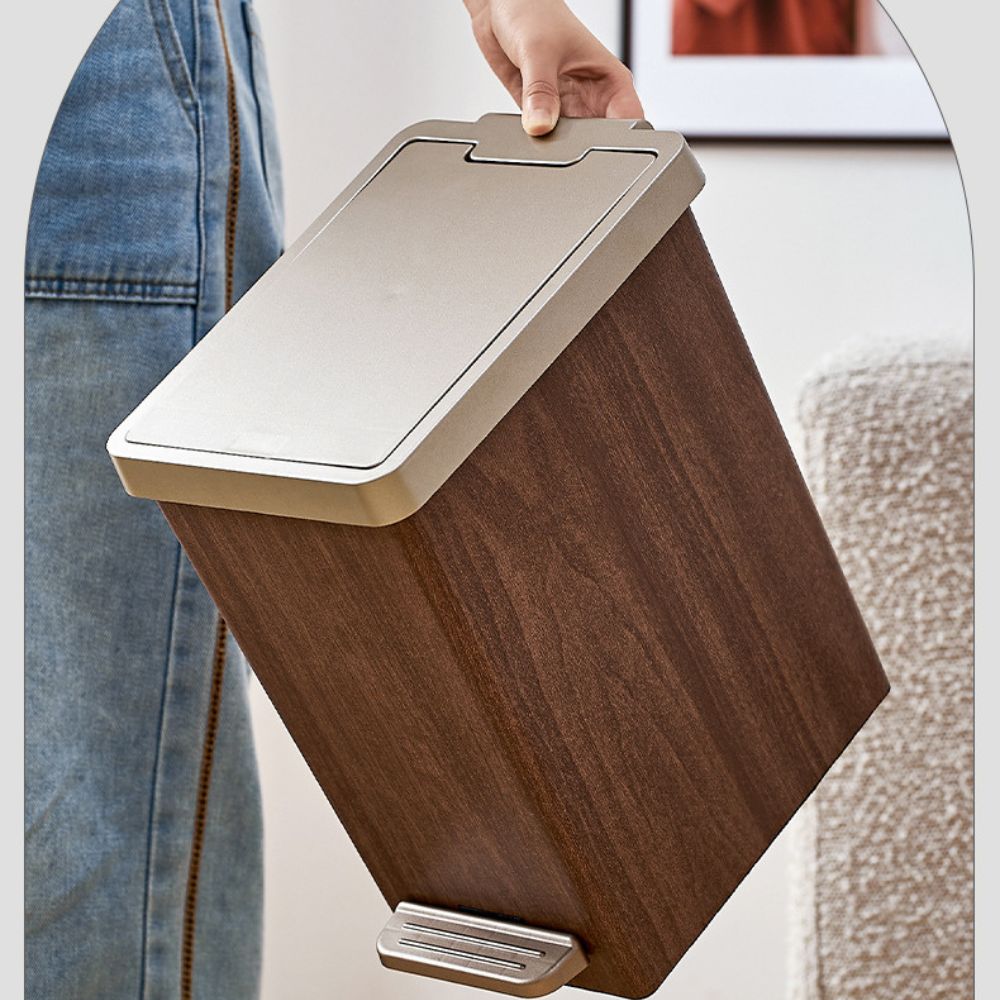Slim Wood Grain Pedal Trash Bin with Lid(10L)