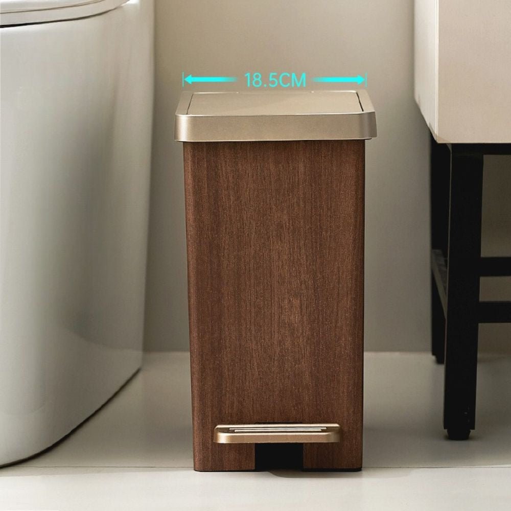 Slim Wood Grain Pedal Trash Bin with Lid(10L)