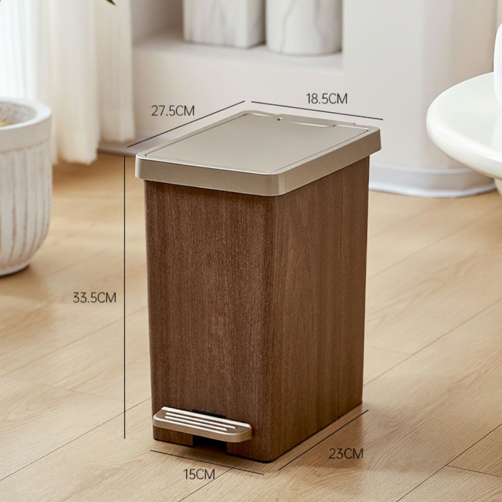 Slim Wood Grain Pedal Trash Bin with Lid(10L)