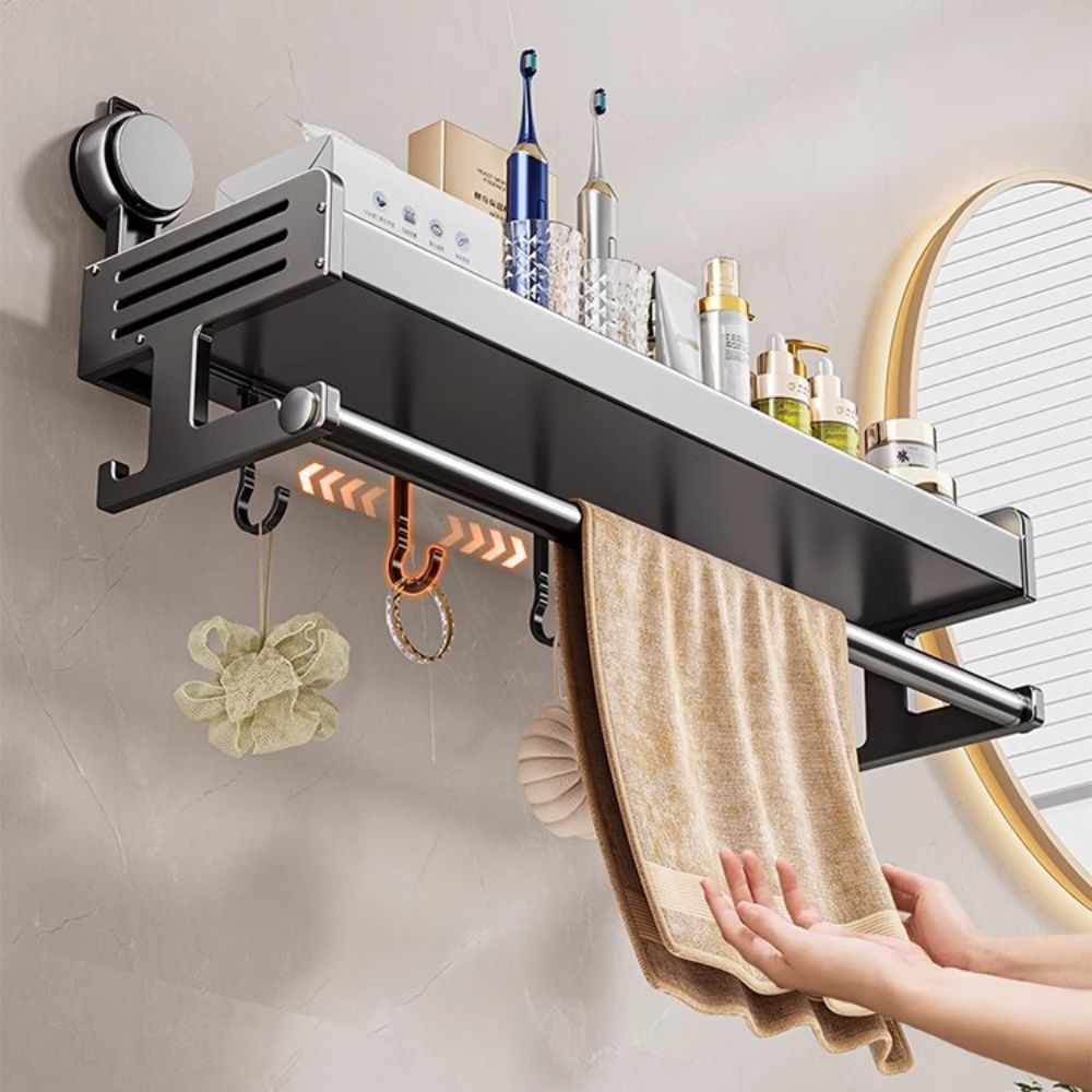 Heavy-Duty Suction Bathroom Storage Rack with Hooks