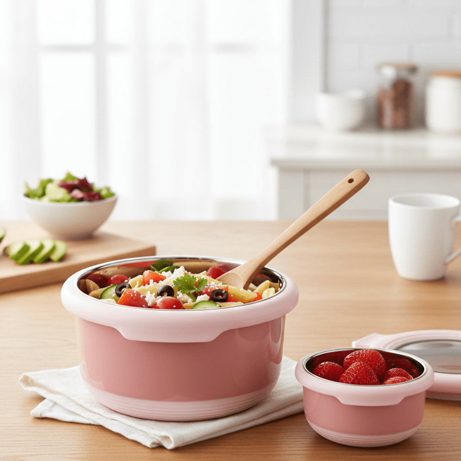 Leakproof Set of 4 Pink Bento Lunch Box Containers