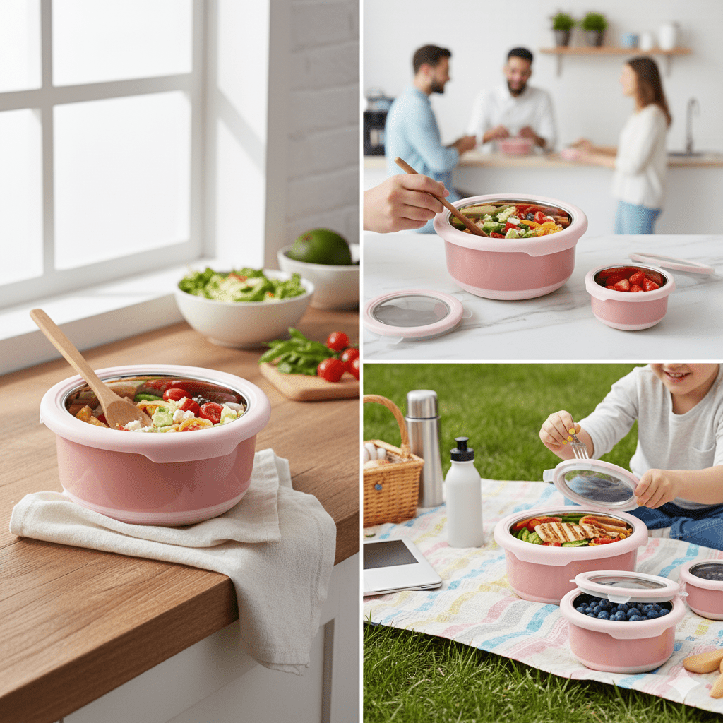Leakproof Set of 4 Pink Bento Lunch Box Containers