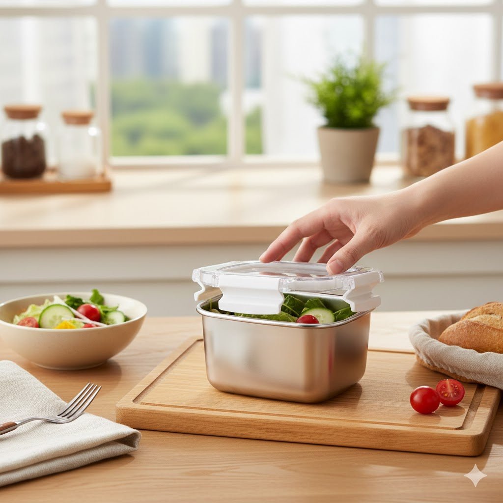 Rectangular Stainless Steel Container with Locking Lid